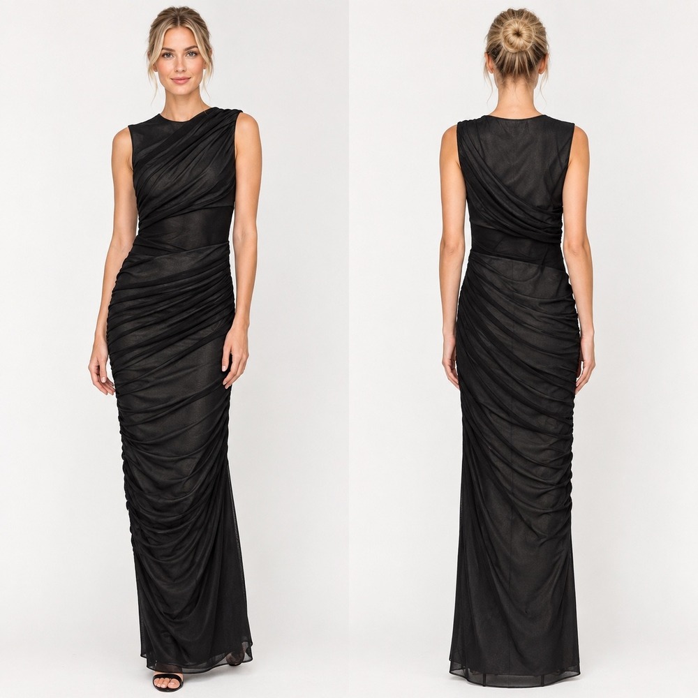 Zara Whimsigoth Dark Romantic Vampy Black Mesh Ruched Draped Midi Dress Glam